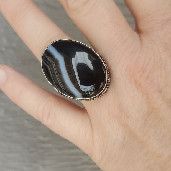 New Black Botswana Agate 925 Silver Ring. - Picture 4 of 16
